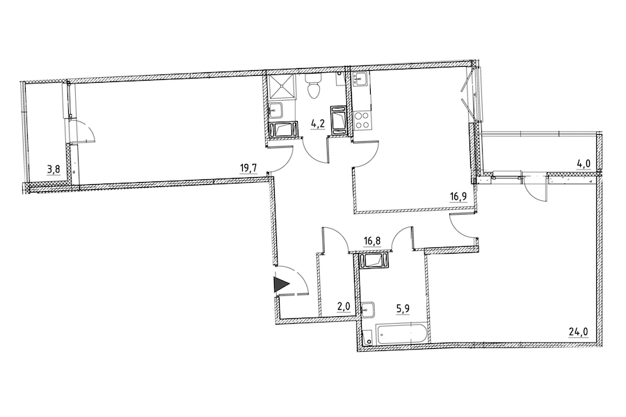 2-комнатная квартира 93.4 м², 10/12 эт., ЖК «Квартал Che»
